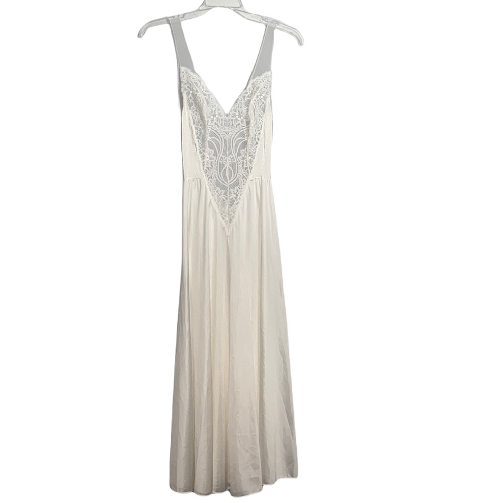 Vintage Olga Lace Front Sheer Back Elegant Skirt Long Nightgown Bridal Small
